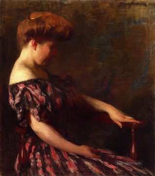  Red Art - A Flowered Gown naturalistic Thomas Pollock Anshutz